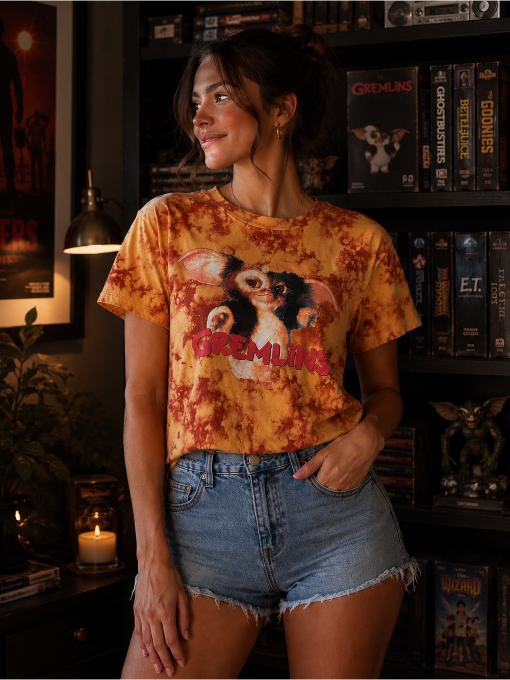 Gremlins Gizmo Tie Dye Graphic Tee Y2K Retro Movie Shirt
